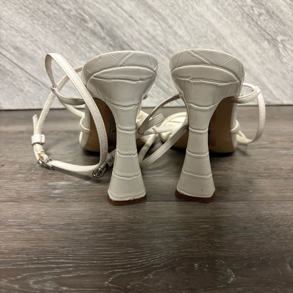 Sam Edelman | Lela Bright White Ankle Strap Squared Open Toe Heeled Sandals - Picture 8 of 12